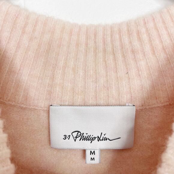 3.1 Phillip Lim 3/4 Sleeve Lofty Rib Alpaca Blend Pullover Sweater Blush Pink M - Picture 7 of 12